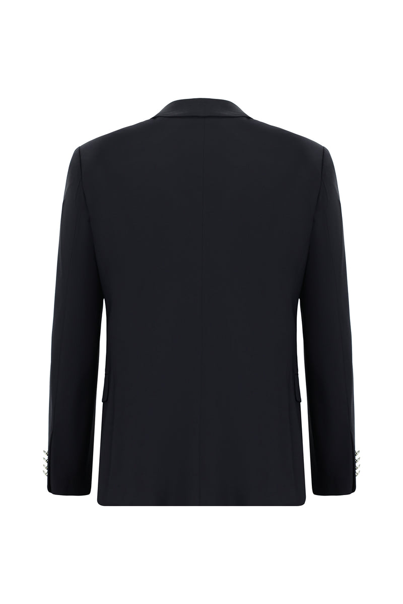 Koyu Lacivert Regular Fit Yünlü Blazer Ceket