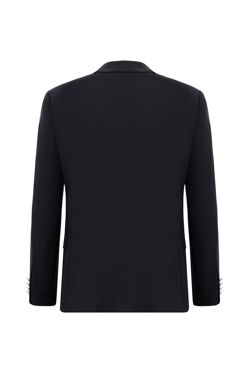 Koyu Lacivert 4 Drop Relaxed Fit Rahat Kesim Yünlü Blazer Ceket-Abdullah Ki??l?