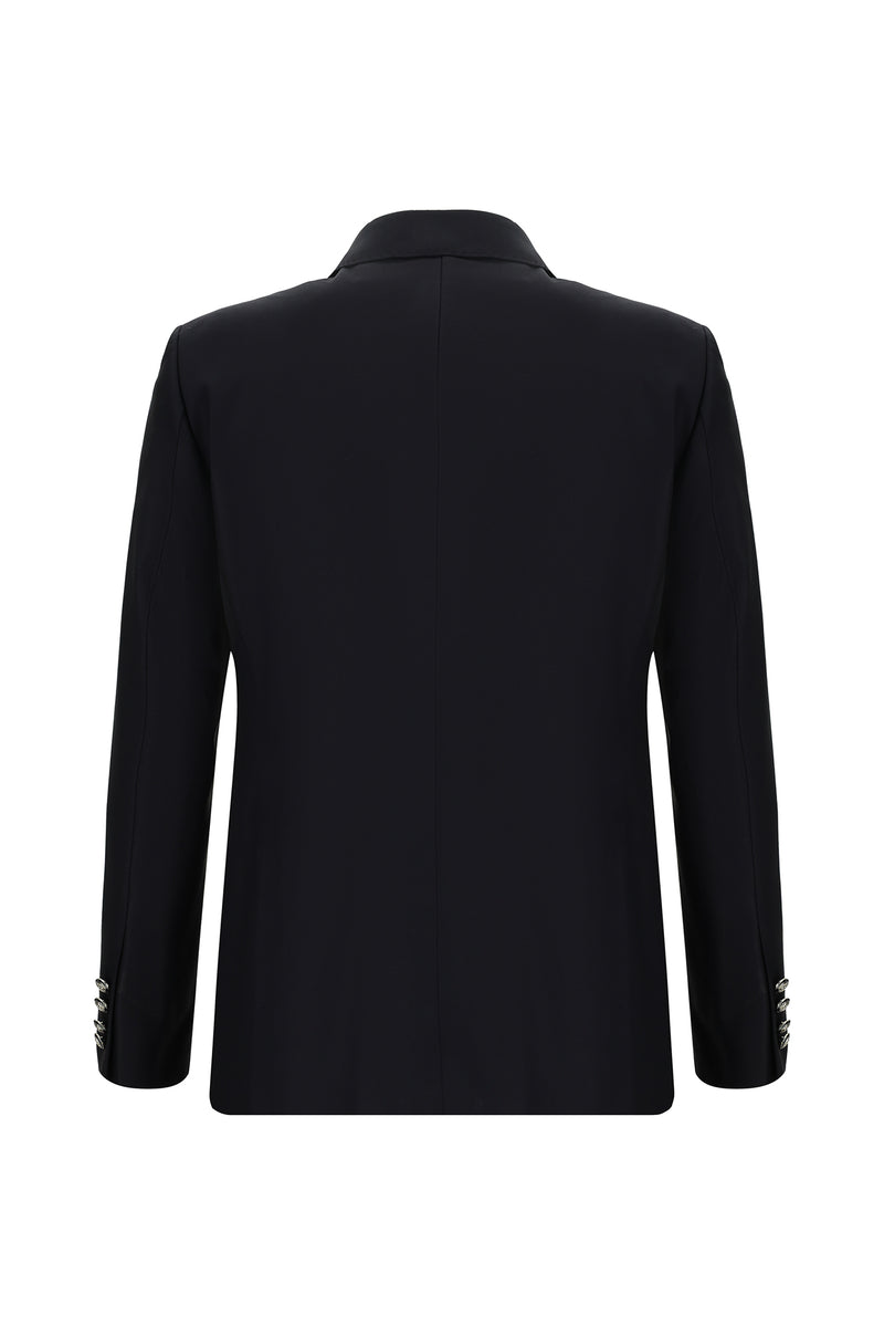 Siyah Lacivert Relax Fit Rahat Kesim Yünlü Blazer Ceket