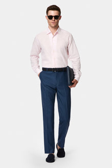 Orta Lacivert 7 Drop Slim Fit Dar Kesim Yünlü Klasik Kumaş Pantolon