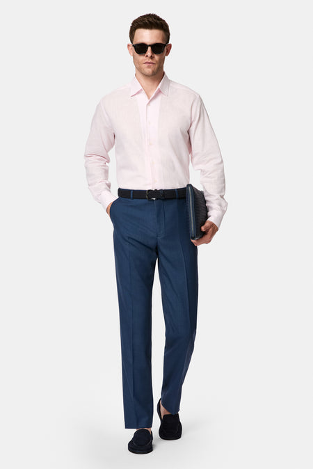 Orta Lacivert 7 Drop Slim Fit Dar Kesim Yünlü Klasik Kumaş Pantolon