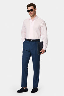 Orta Lacivert 7 Drop Slim Fit Dar Kesim Yünlü Klasik Kumaş Pantolon