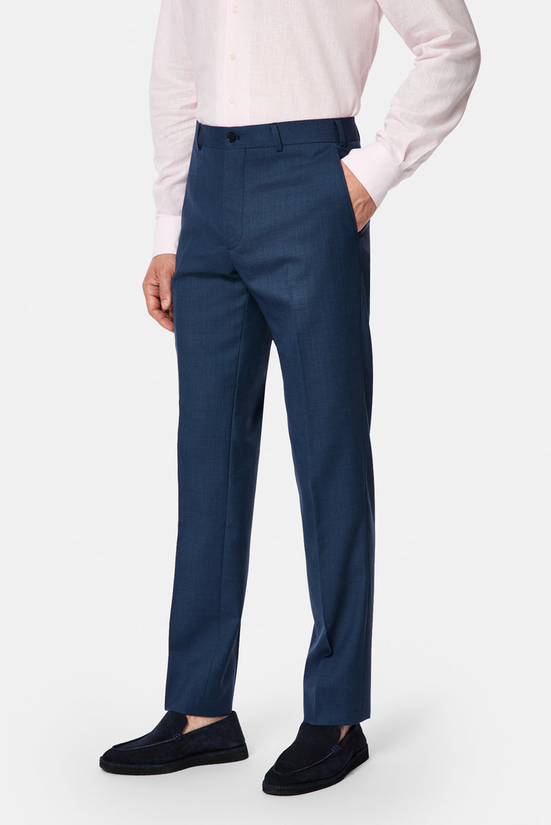 Orta Lacivert 7 Drop Slim Fit Dar Kesim Yünlü Klasik Kumaş Pantolon
