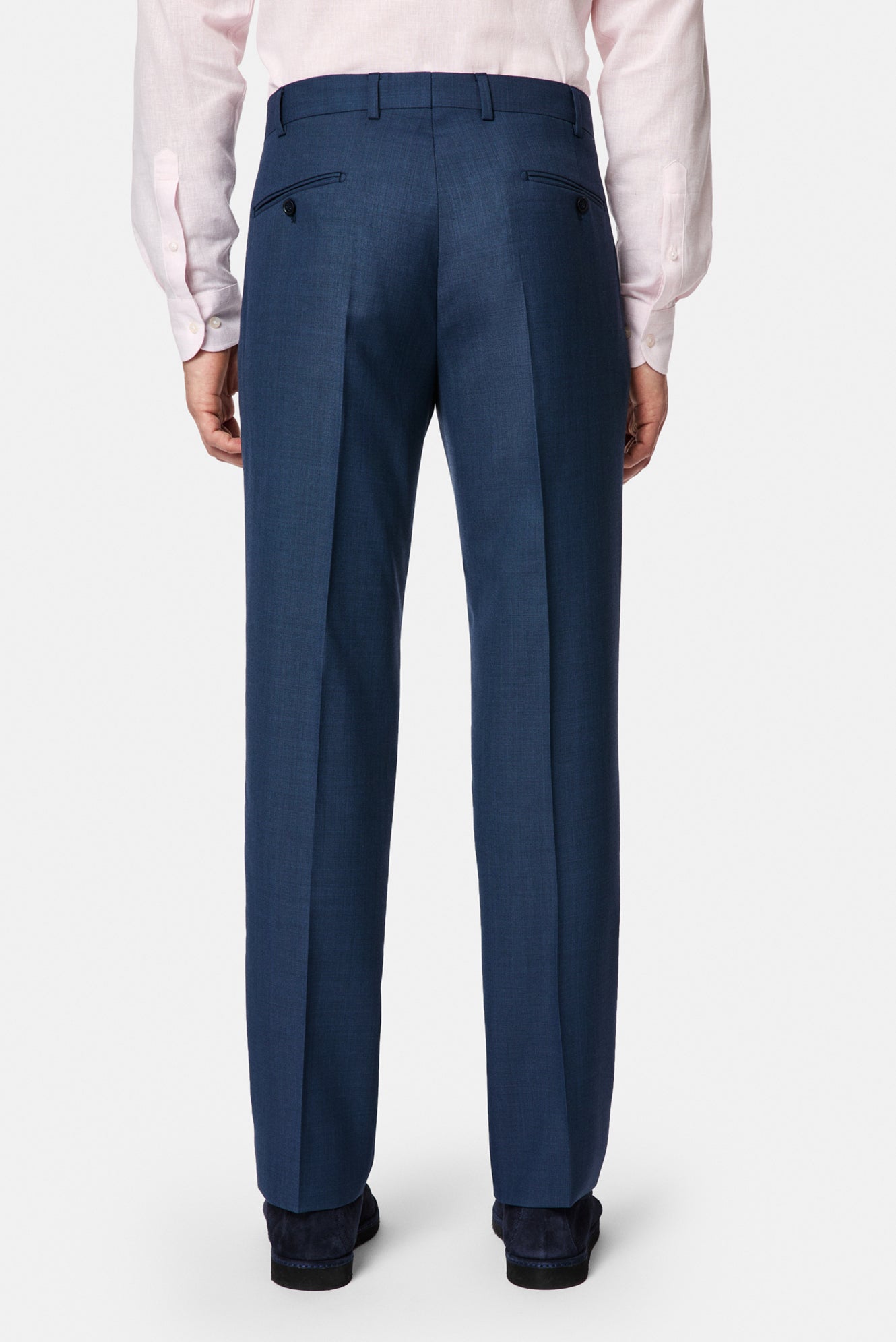 Orta Lacivert 7 Drop Slim Fit Dar Kesim Yünlü Klasik Kumaş Pantolon