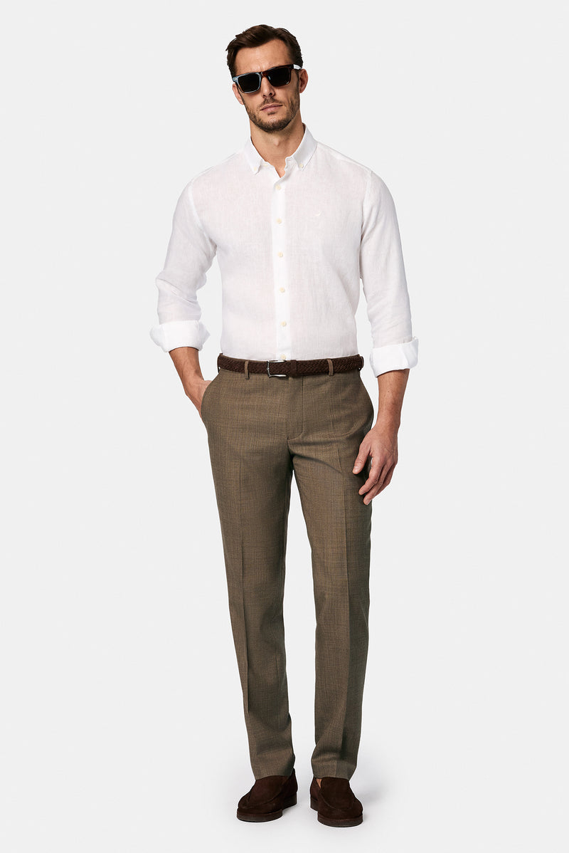 Koyu Vizon 7 Drop Slim Fit Dar Kesim Yünlü Klasik Kuma? Pantolon-Abdullah Ki??l?