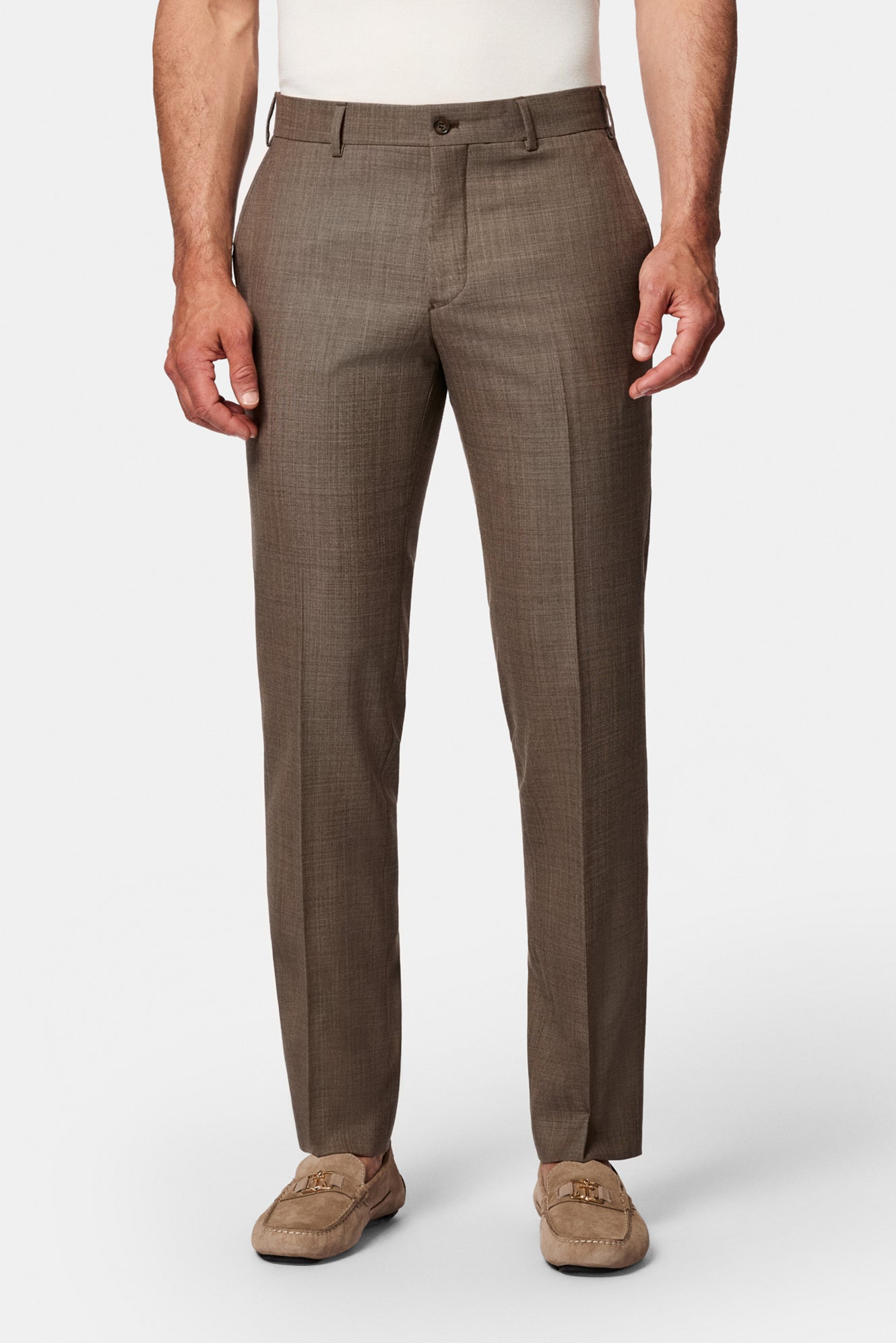 Koyu Vizon 7 Drop Slim Fit Dar Kesim Yünlü Klasik Kumaş Pantolon
