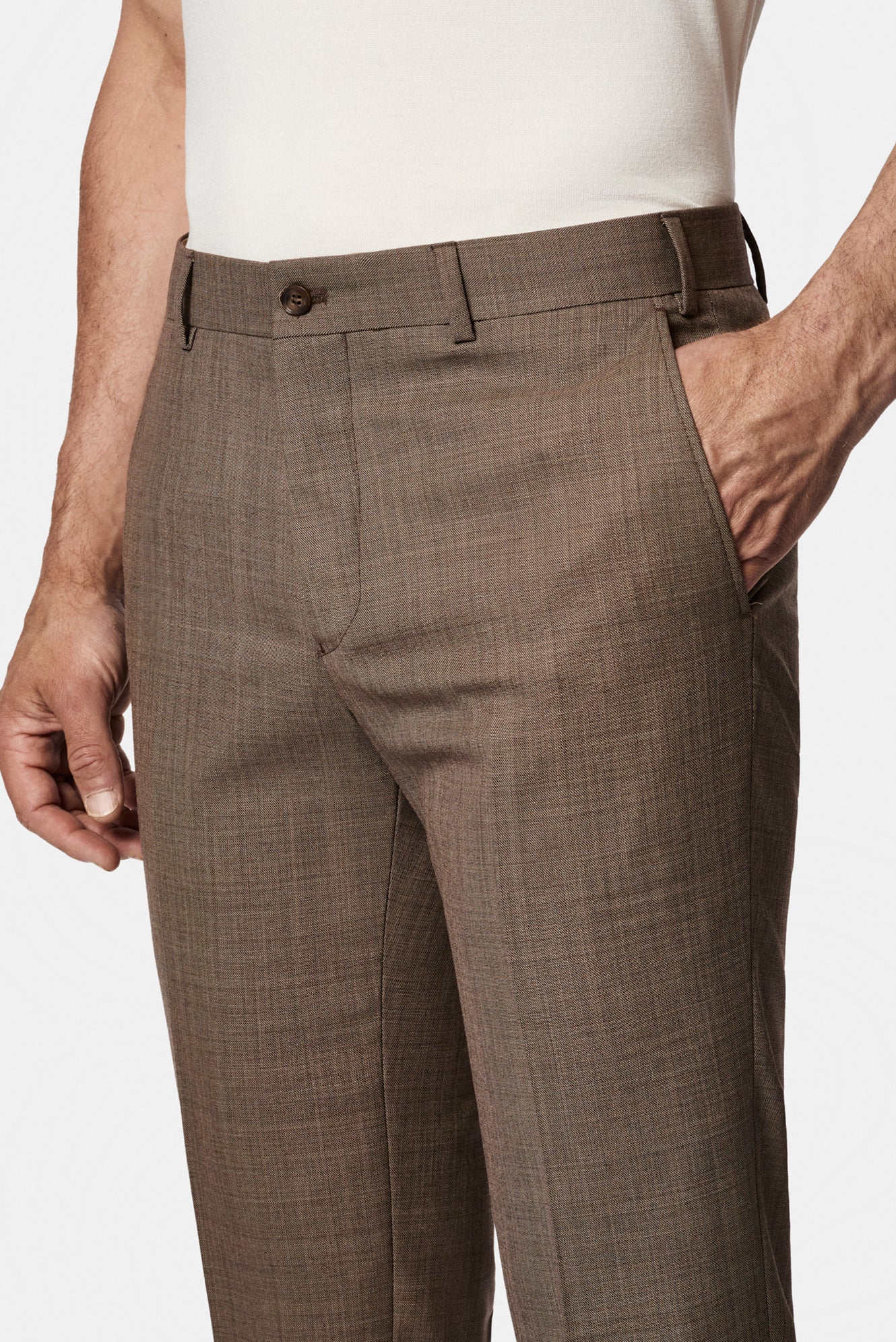 Koyu Vizon 7 Drop Slim Fit Dar Kesim Yünlü Klasik Kumaş Pantolon