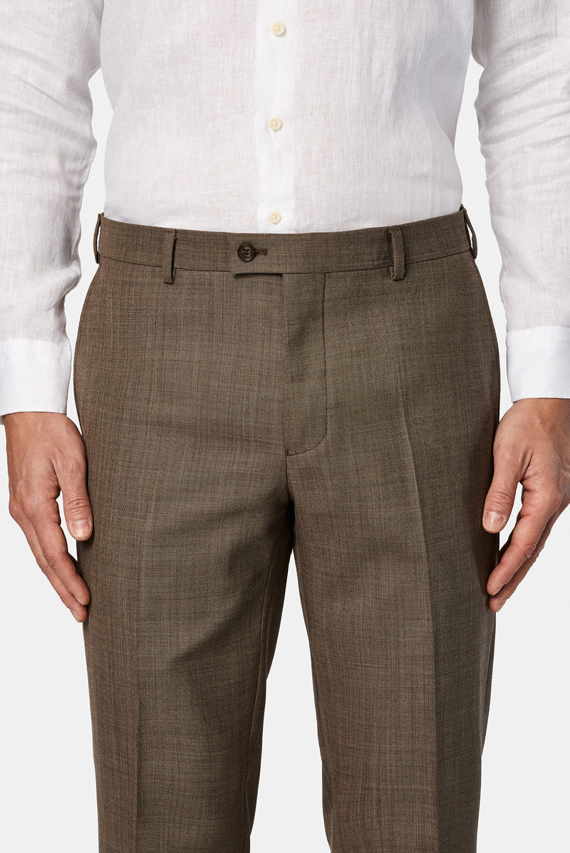 Koyu Vizon 7 Drop Slim Fit Dar Kesim Yünlü Klasik Kumaş Pantolon
