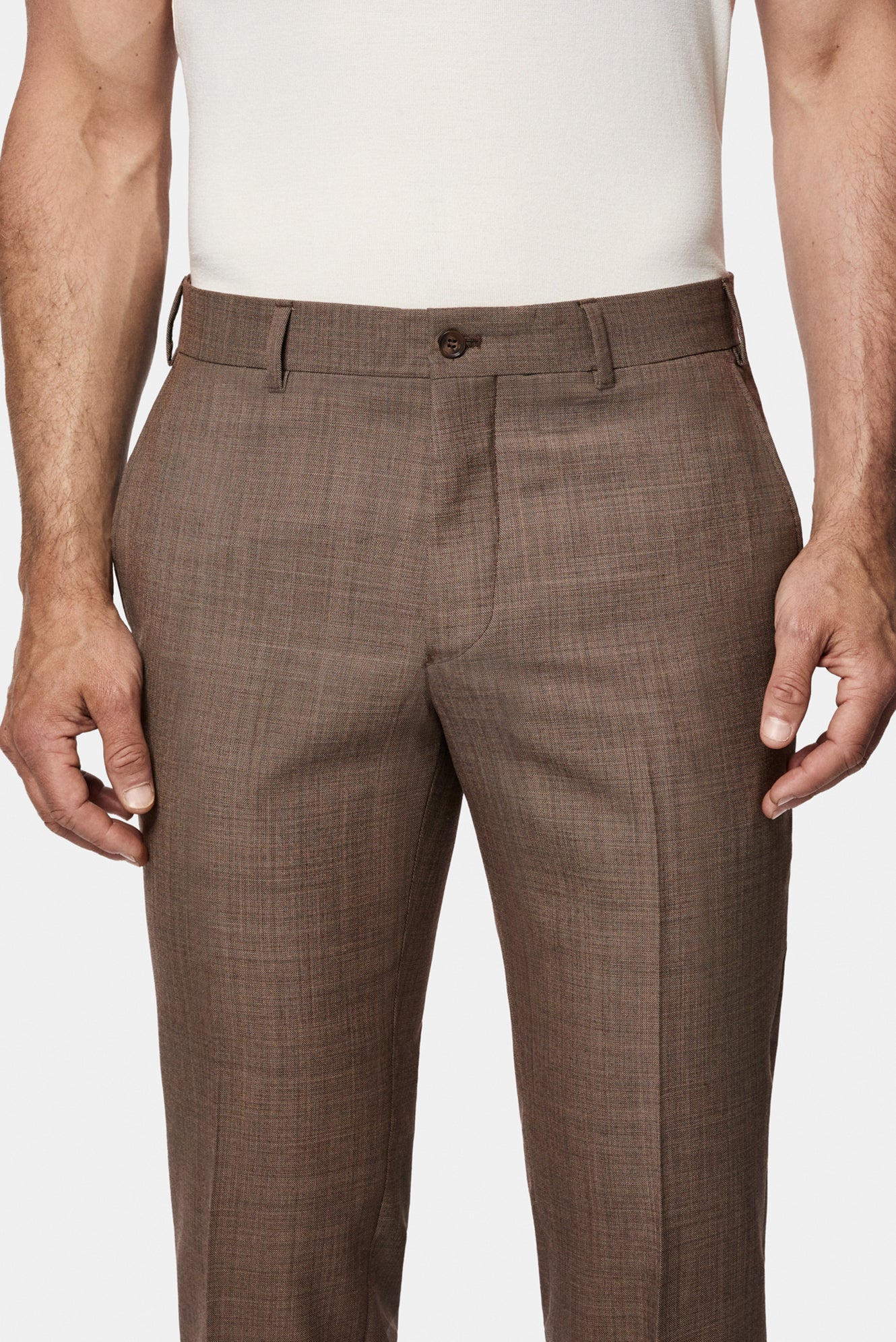 Koyu Vizon 7 Drop Slim Fit Dar Kesim Yünlü Klasik Kumaş Pantolon