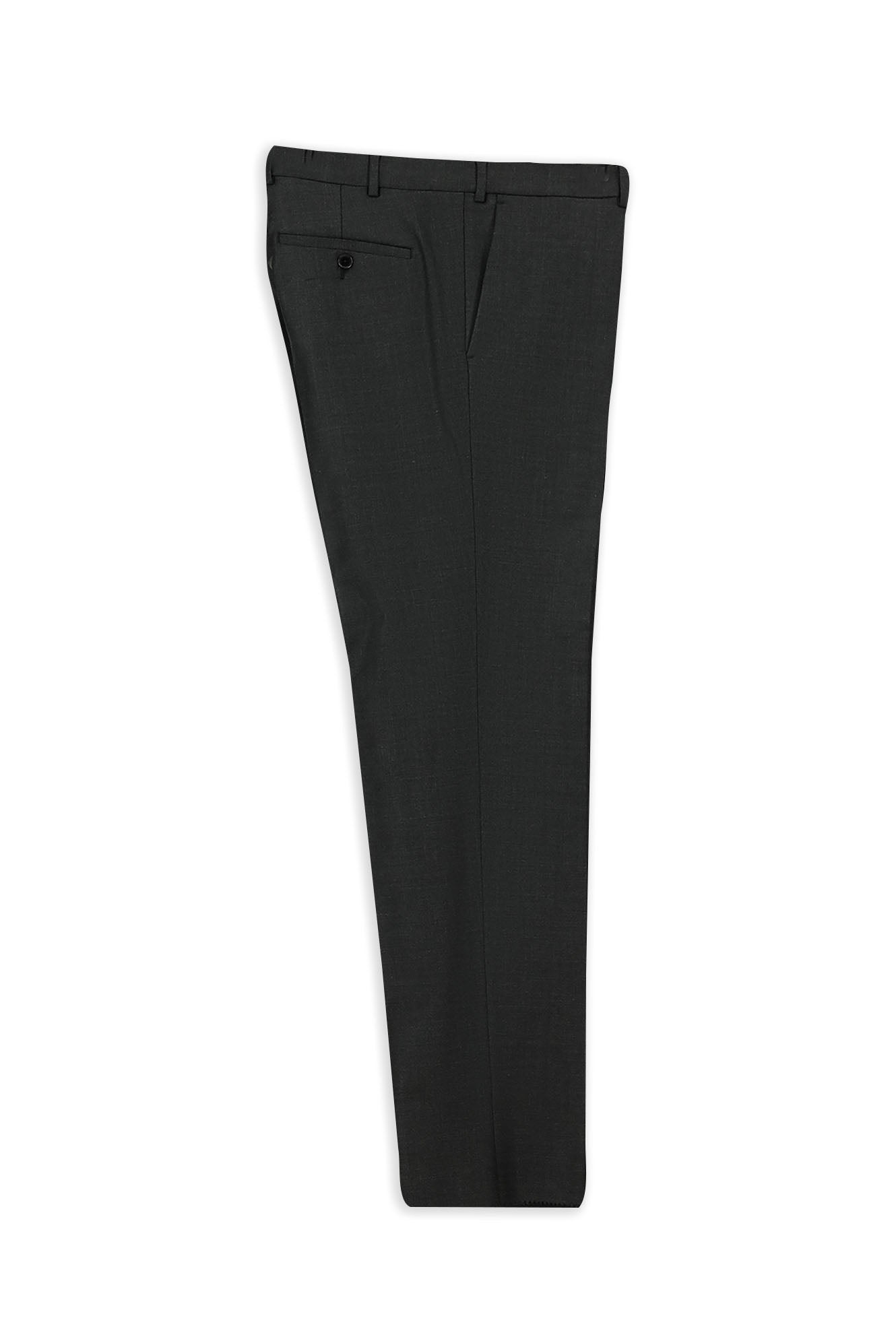Koyu Antrasit 7 Drop Slim Fit Dar Kesim Yünlü Yandan Cepli Klasik Kuma? Pantolon-Abdullah Ki??l?