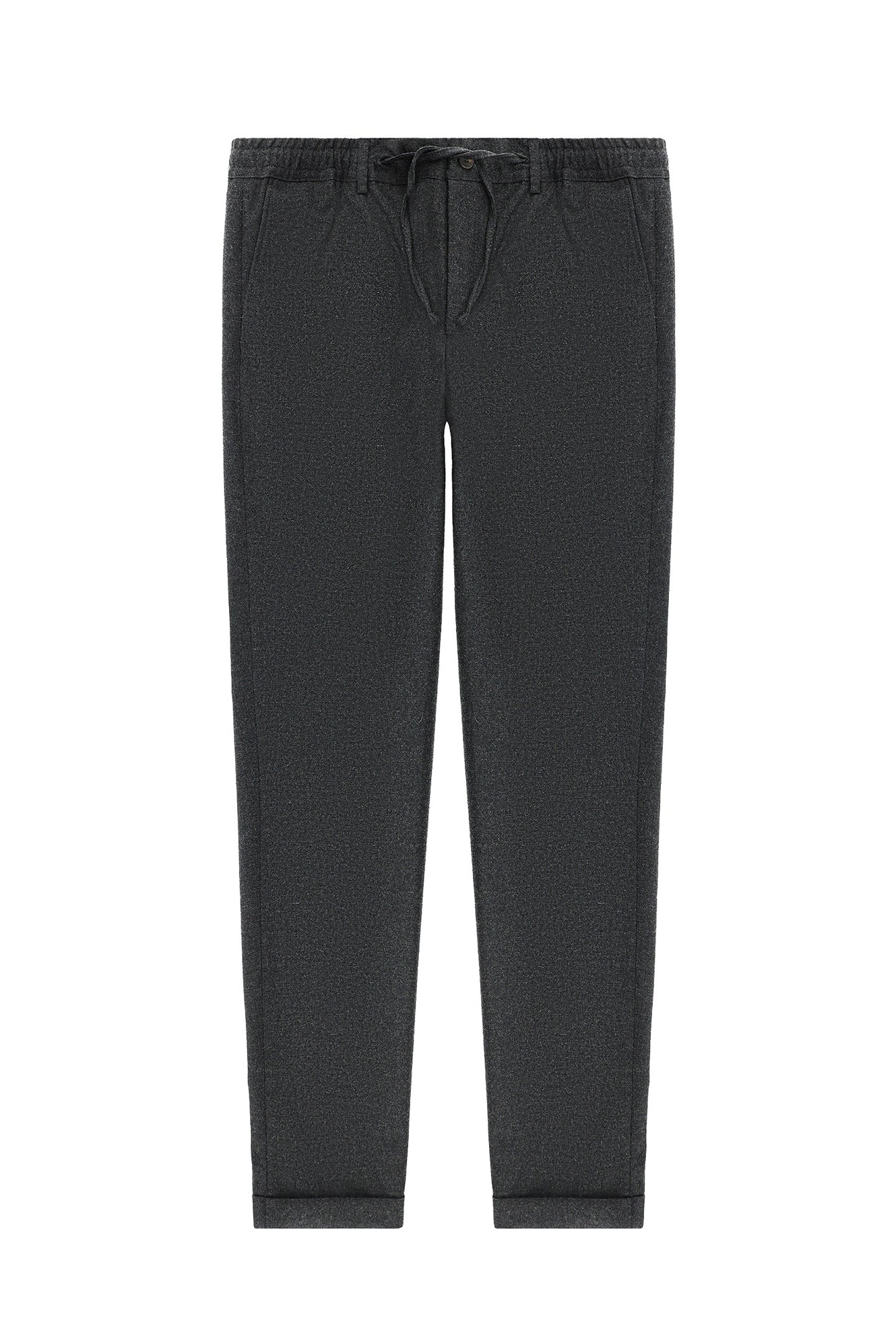 Koyu Füme Super Slim Fit Ekstra Dar Kesim Beli Lastikli İpli Yünlü Klasik Kumaş Pantolon