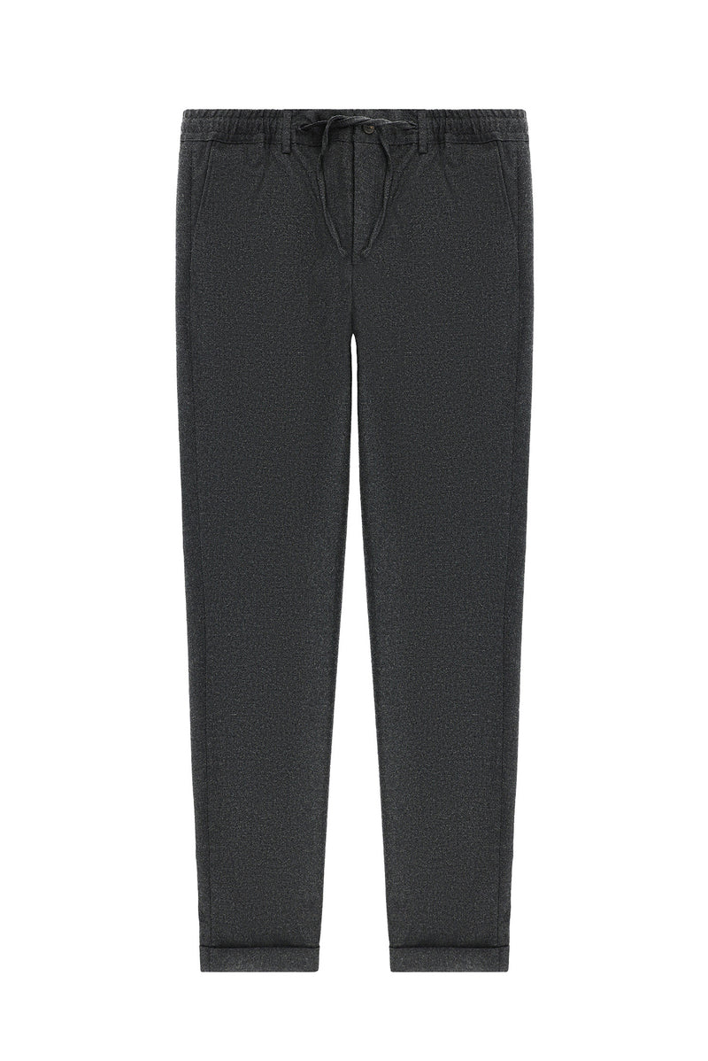 Koyu Füme Super Slim Fit Ekstra Dar Kesim Beli Lastikli İpli Yünlü Klasik Kumaş Pantolon