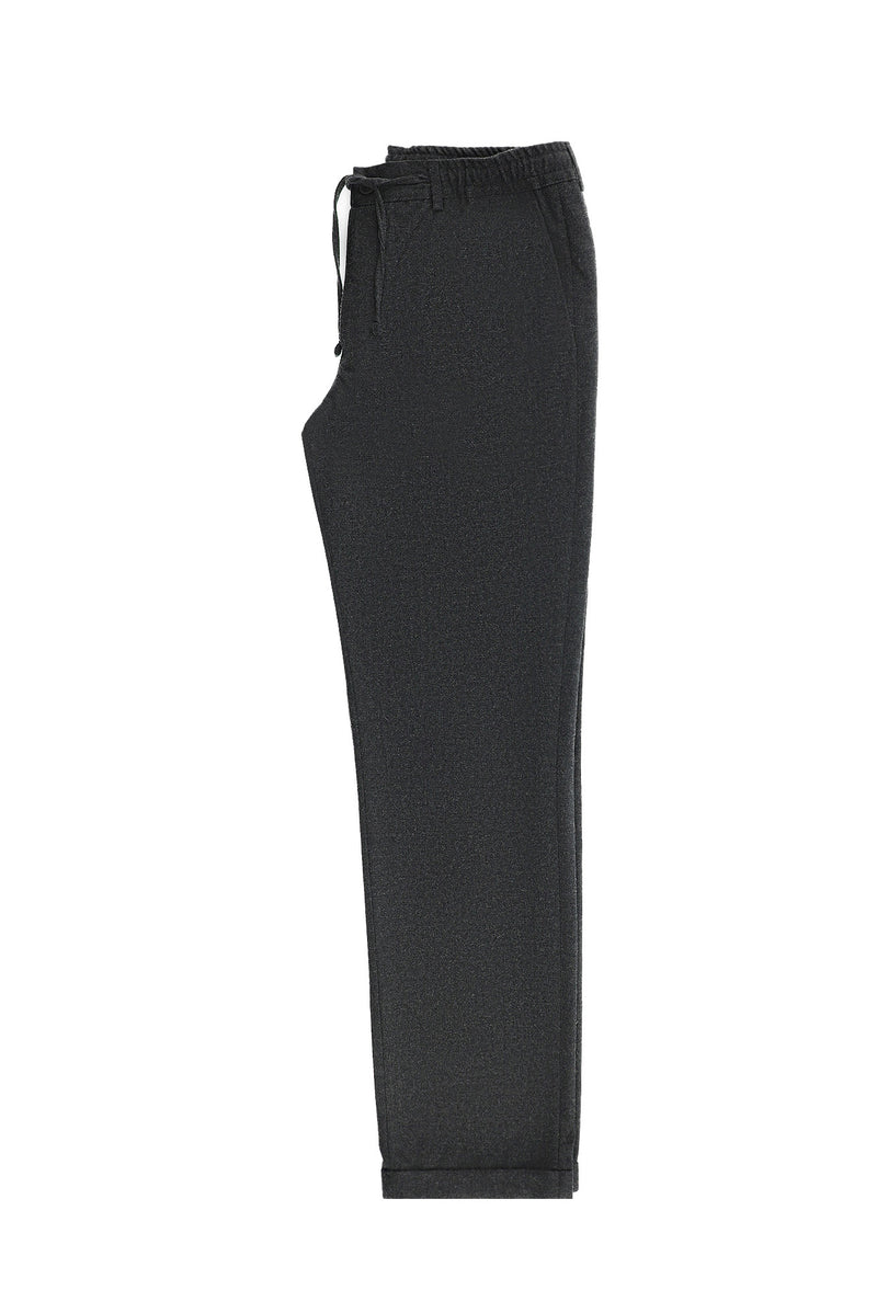 Koyu Füme 7 Drop Super Slim Fit Eksra Dar Kesim Beli Lastikli İpli Yünlü Klasik Kumaş Pantolon