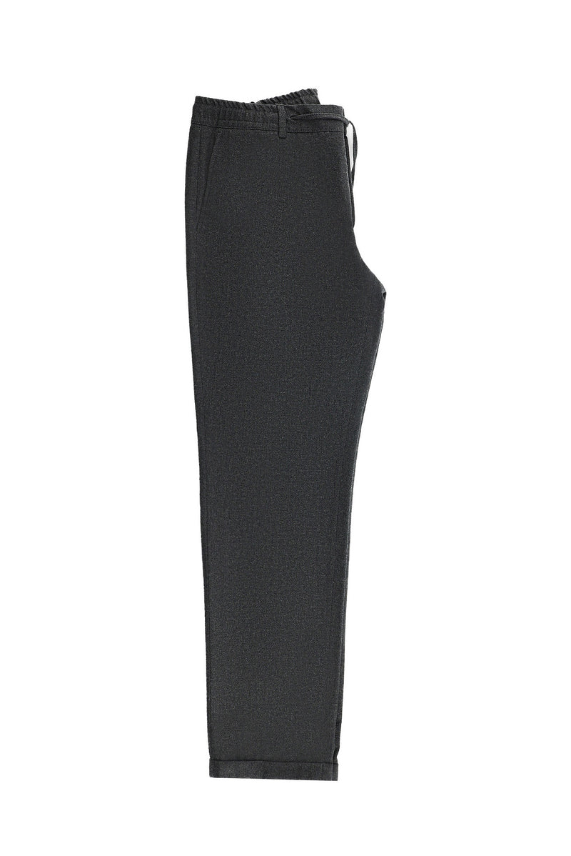 Koyu Füme Super Slim Fit Ekstra Dar Kesim Beli Lastikli İpli Yünlü Klasik Kumaş Pantolon