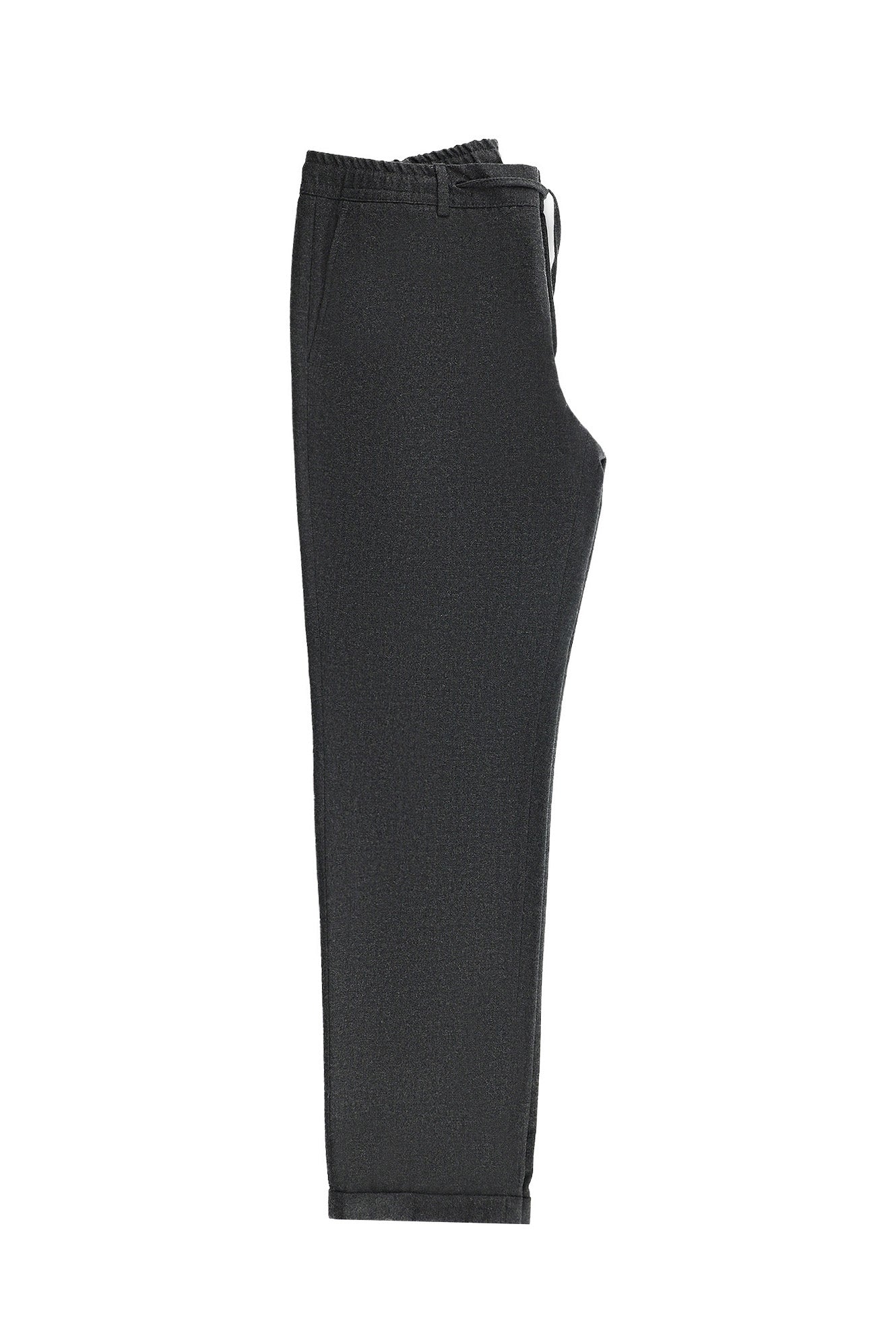 Koyu Füme Regular Fit Beli Lastikli İpli Yünlü Klasik Kumaş Pantolon