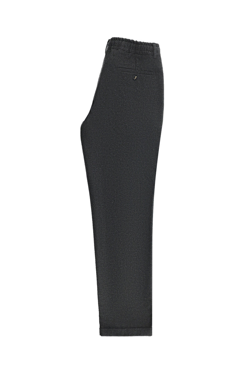 Koyu Füme Super Slim Fit Ekstra Dar Kesim Beli Lastikli İpli Yünlü Klasik Kumaş Pantolon