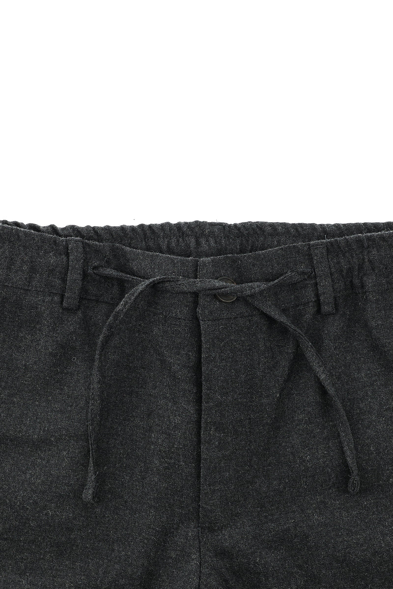 Koyu Füme Super Slim Fit Ekstra Dar Kesim Beli Lastikli İpli Yünlü Klasik Kumaş Pantolon