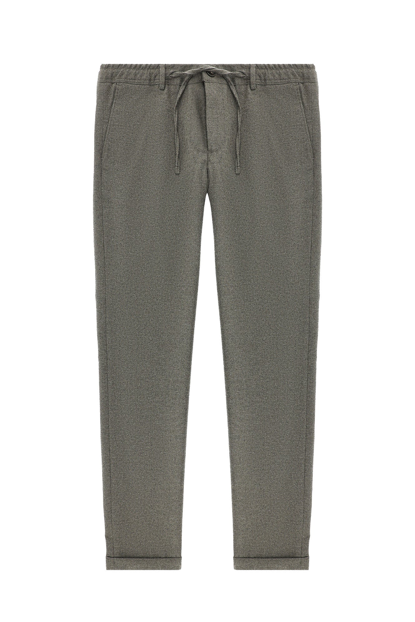 Orta Kahve Regular Fit Beli Lastikli İpli Yünlü Klasik Kumaş Pantolon