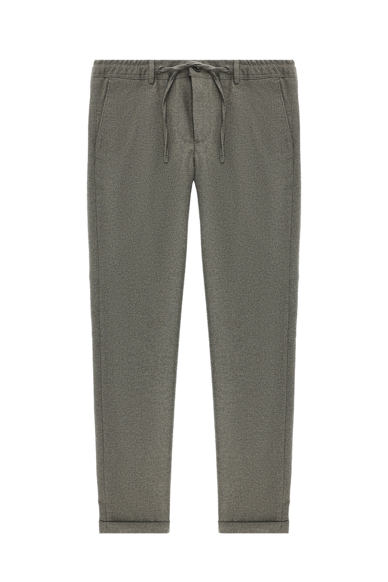 Orta Kahve Regular Fit Beli Lastikli İpli Yünlü Klasik Kumaş Pantolon