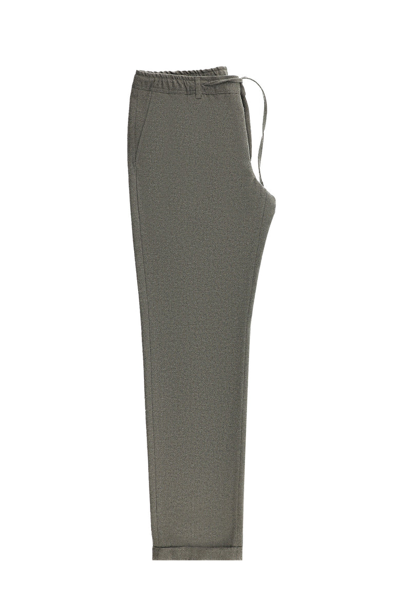 Orta Kahve 6 Drop Regular Fit Standart Kesim Beli Lastikli İpli Yünlü Klasik Kumaş Pantolon