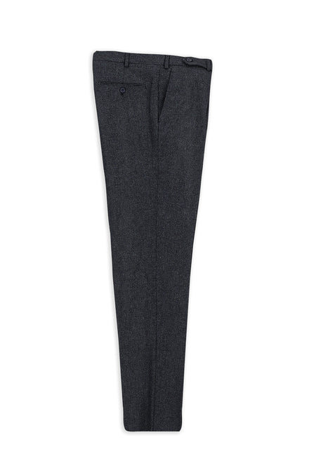 Koyu Lacivert 6 Drop Regular Fit Standart Kesim Desenli Yünlü Flanel Klasik Pantolon-Abdullah Ki??l?