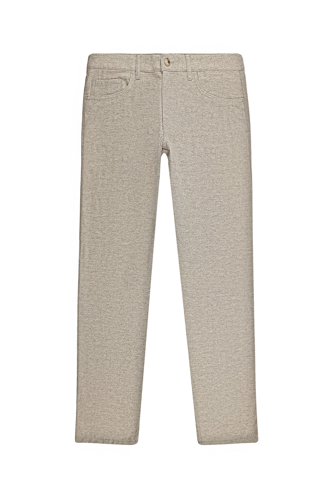 Açık Bej Slim Fit Dar Kesim Çizgili Yünlü Kumaş Pantolon