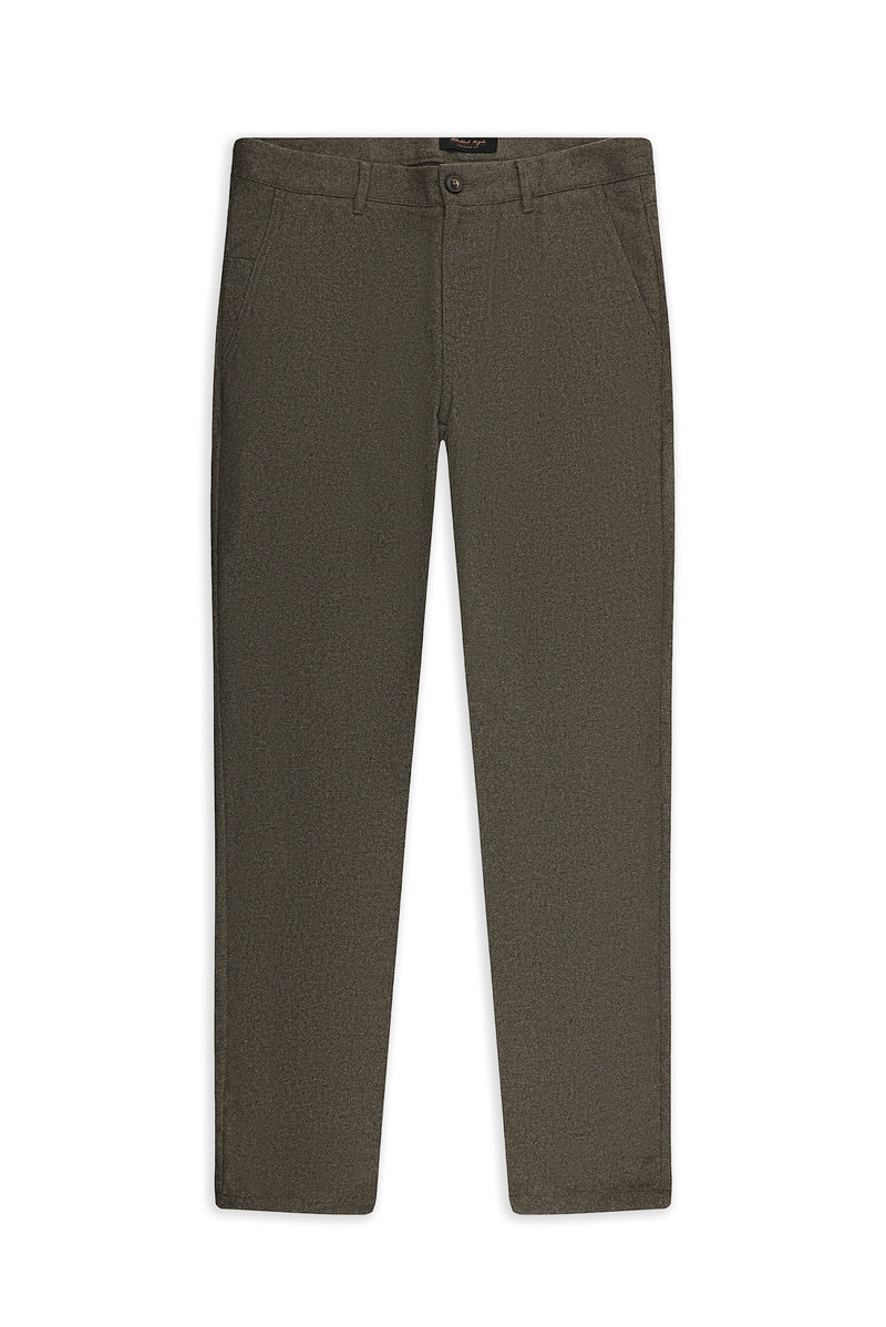 Orta Kahve 7 Drop Slim Fit Dar Kesim Yünlü Yandan Cepli Klasik Flanel Pantolon