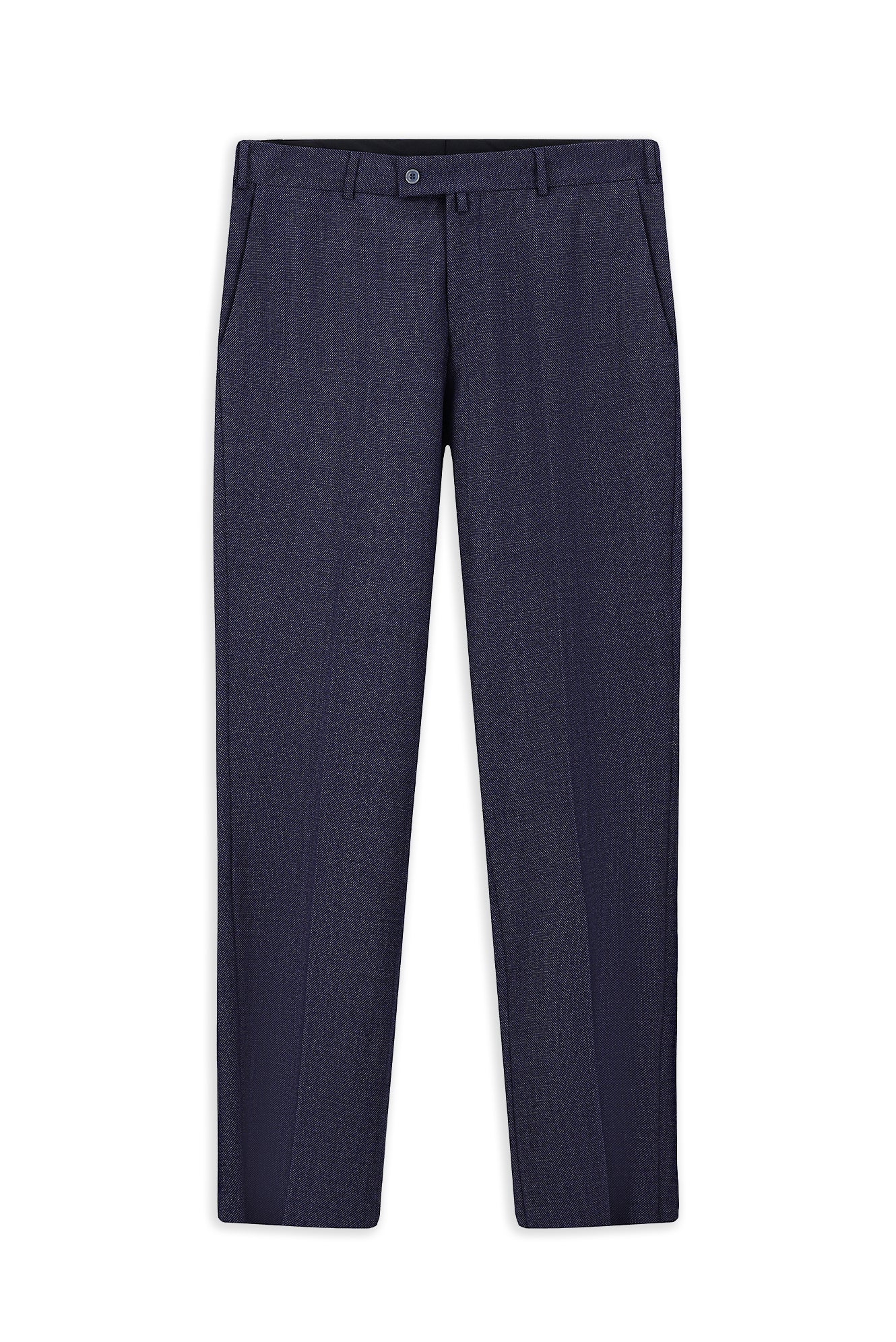 Koyu Lacivert Regular Fit Desenli Yünlü Flanel Klasik Pantolon