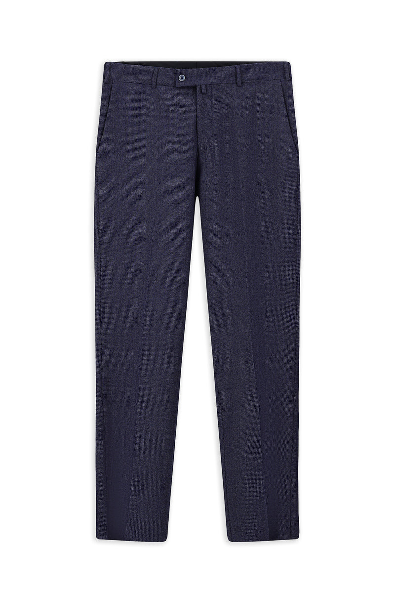 Koyu Lacivert Regular Fit Desenli Yünlü Flanel Klasik Pantolon