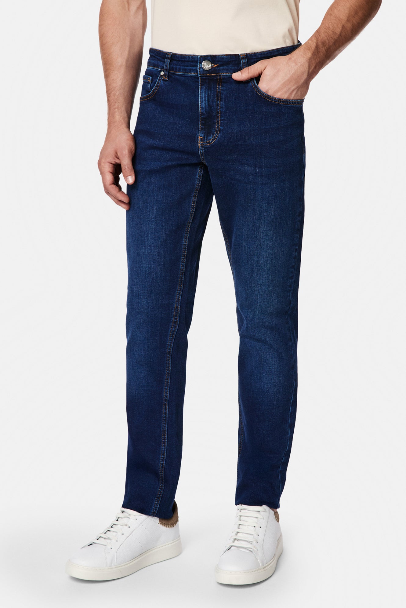 Koyu Mavi  Slim Fit Dar Kesim 5 Cep Pamuklu Denim Pantolon