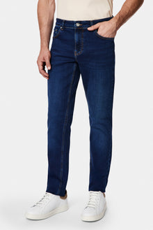 Koyu Mavi  Slim Fit Dar Kesim 5 Cep Pamuklu Denim Pantolon