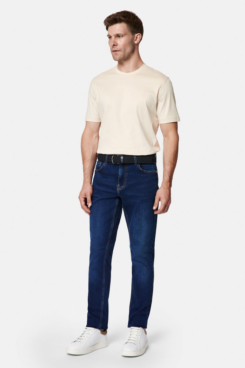 Koyu Mavi  Slim Fit Dar Kesim 5 Cep Pamuklu Denim Pantolon