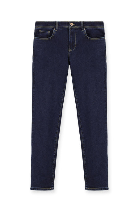 Koyu Lacivert Slim Fit Dar Kesim Likral? Denim Pantolon-Abdullah Ki??l?