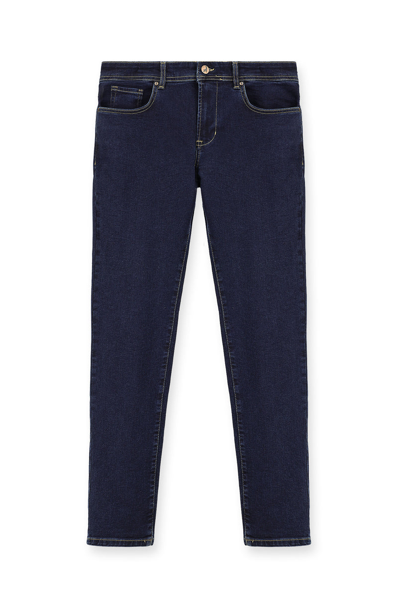 Koyu Lacivert Slim Fit Dar Kesim Likral? Denim Pantolon-Abdullah Ki??l?