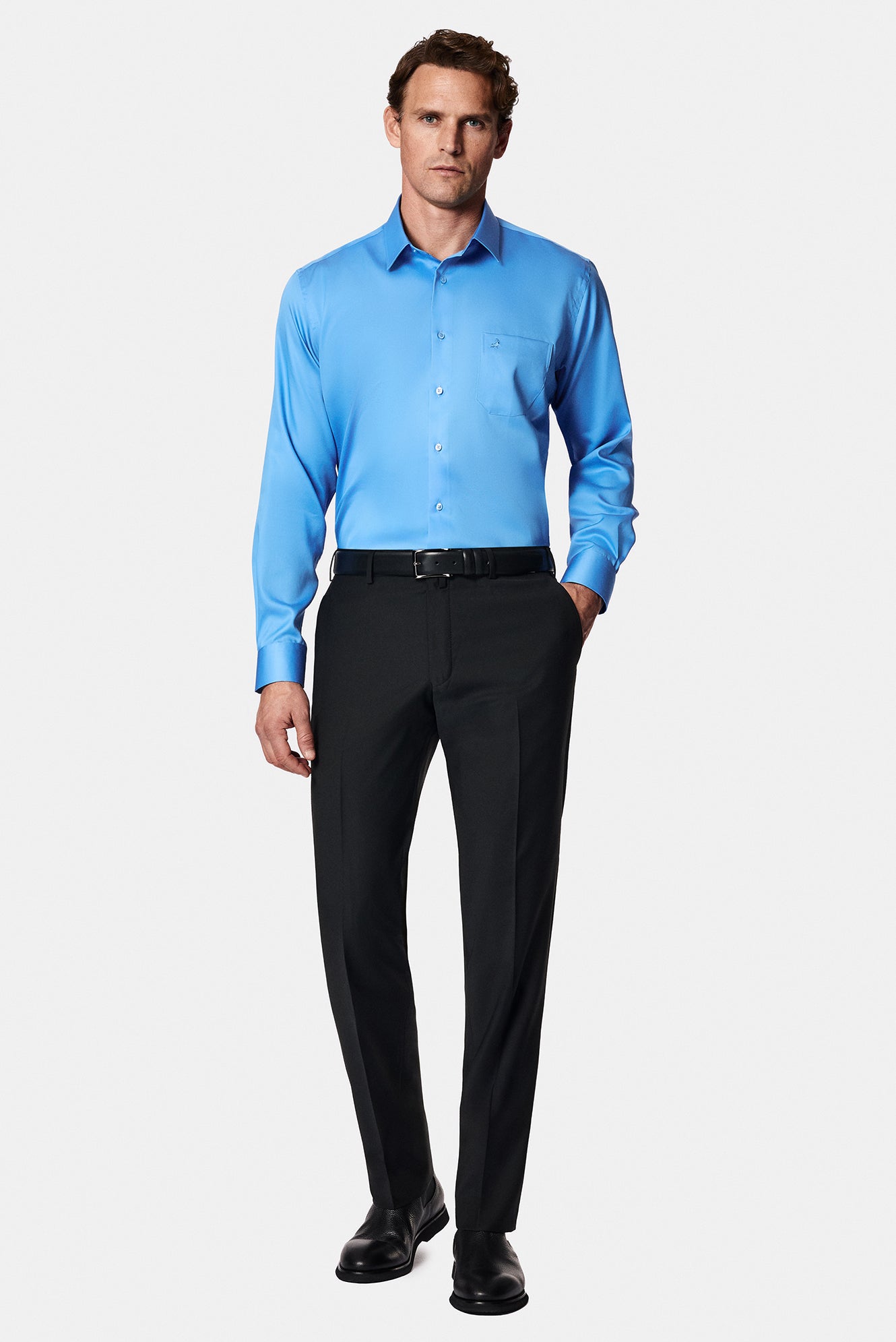 Siyah 7 Drop Slim Fit Dar Kesim Yünlü Klasik Kumaş Pantolon