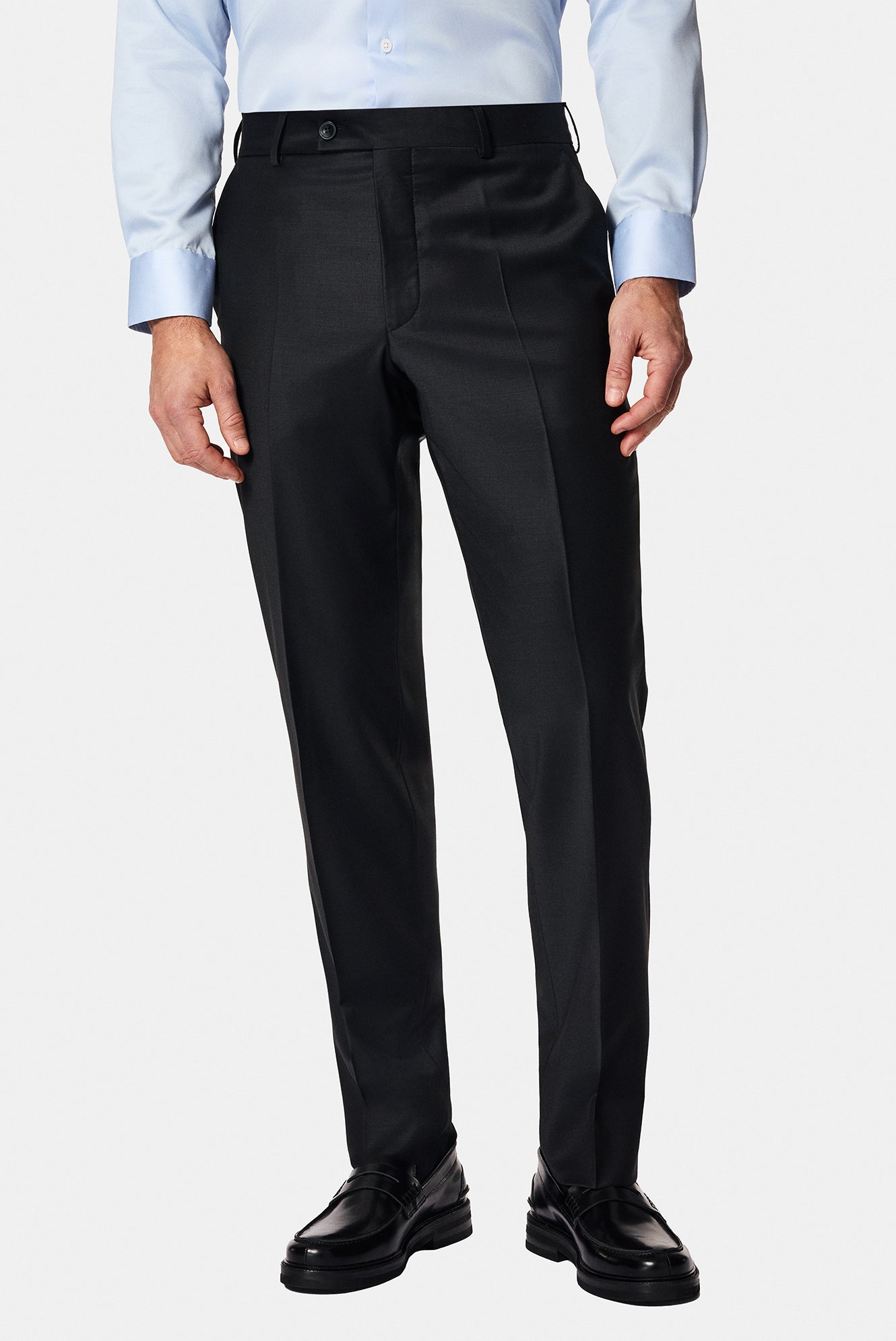 Siyah 7 Drop Slim Fit Dar Kesim Yünlü Klasik Kumaş Pantolon