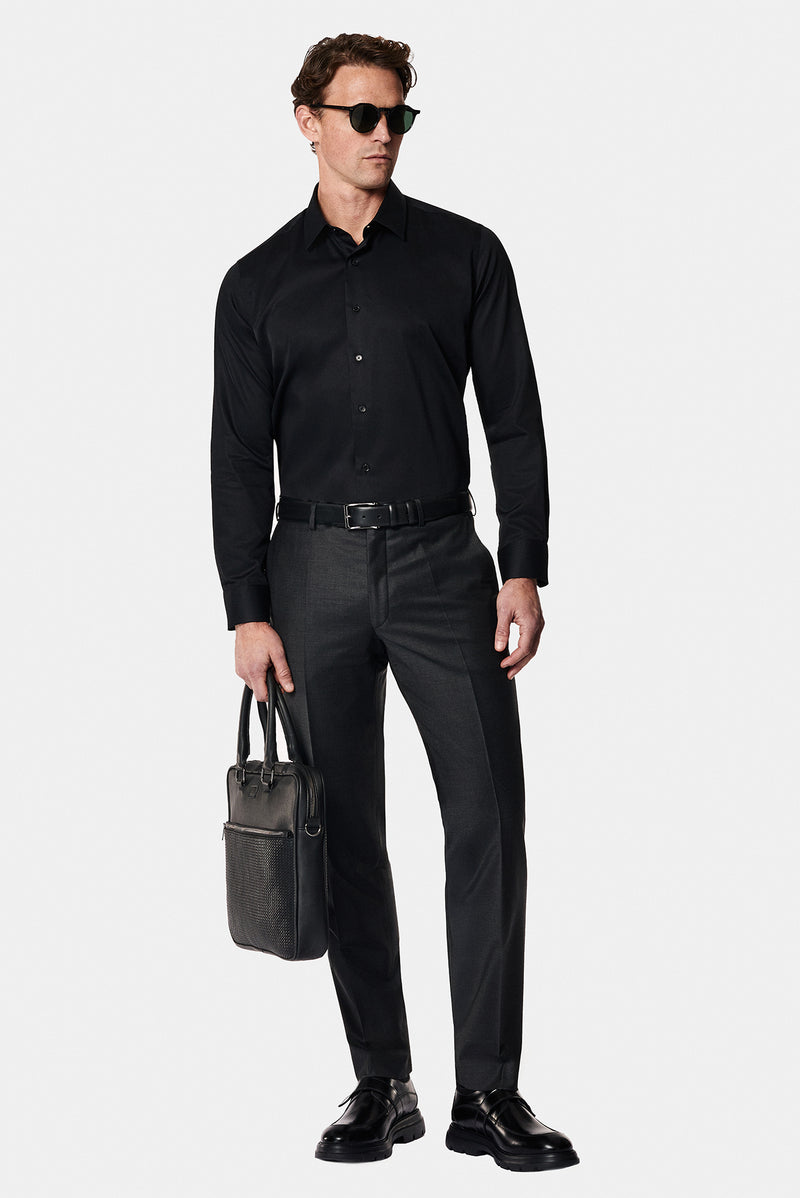 Koyu Füme 7 Drop Slim Fit Dar Kesim Yünlü Klasik Kumaş Pantolon