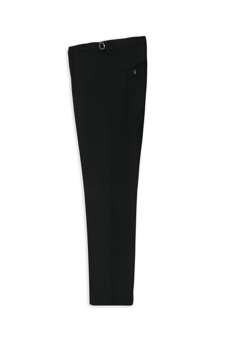 Siyah Slim Fit Dar Kesim Lyocell Karışımlı Tokalı Klasik Kumaş Pantolon