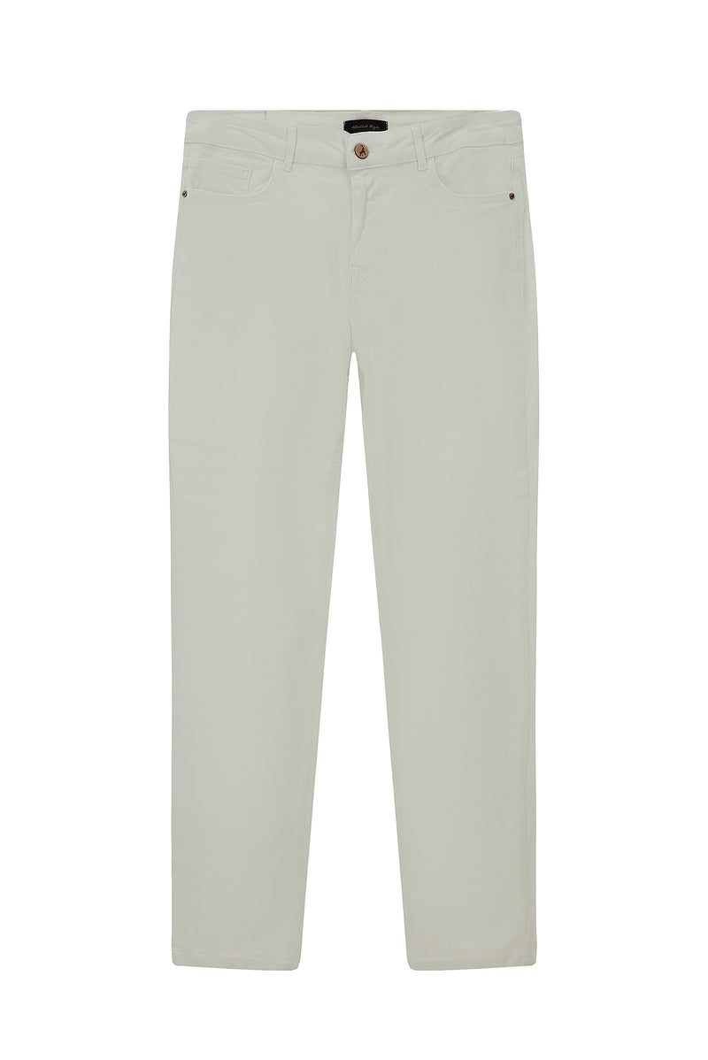 Kırık Beyaz Regular Fit Lyocell Likralı Denim Look Pantolon