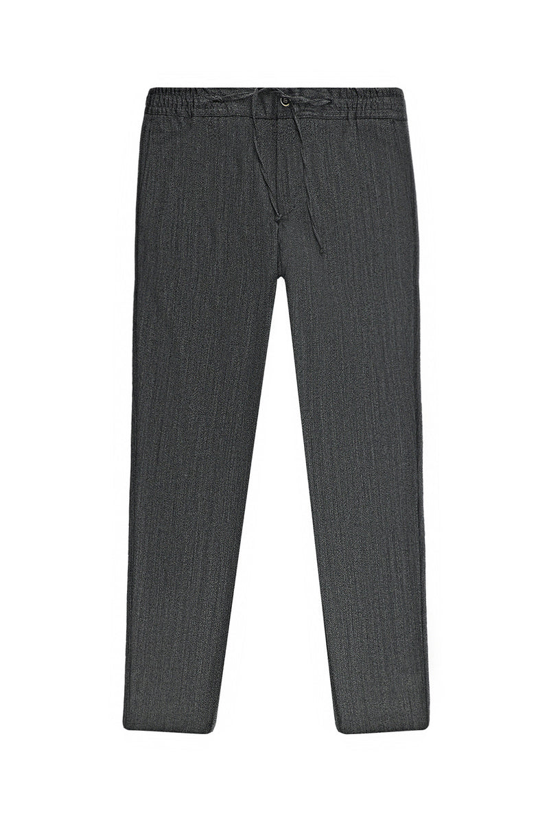 Koyu Füme Super Slim Fit Ekstra Dar Kesim Yünlü Beli Lastikli İpli Pantolon