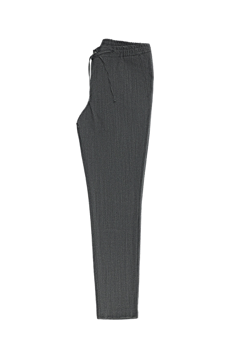 Koyu Füme Super Slim Fit Ekstra Dar Kesim Yünlü Beli Lastikli İpli Pantolon