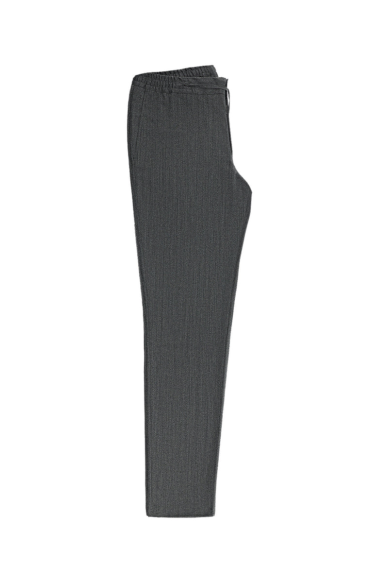 Koyu Füme Super Slim Fit Ekstra Dar Kesim Yünlü Beli Lastikli İpli Pantolon