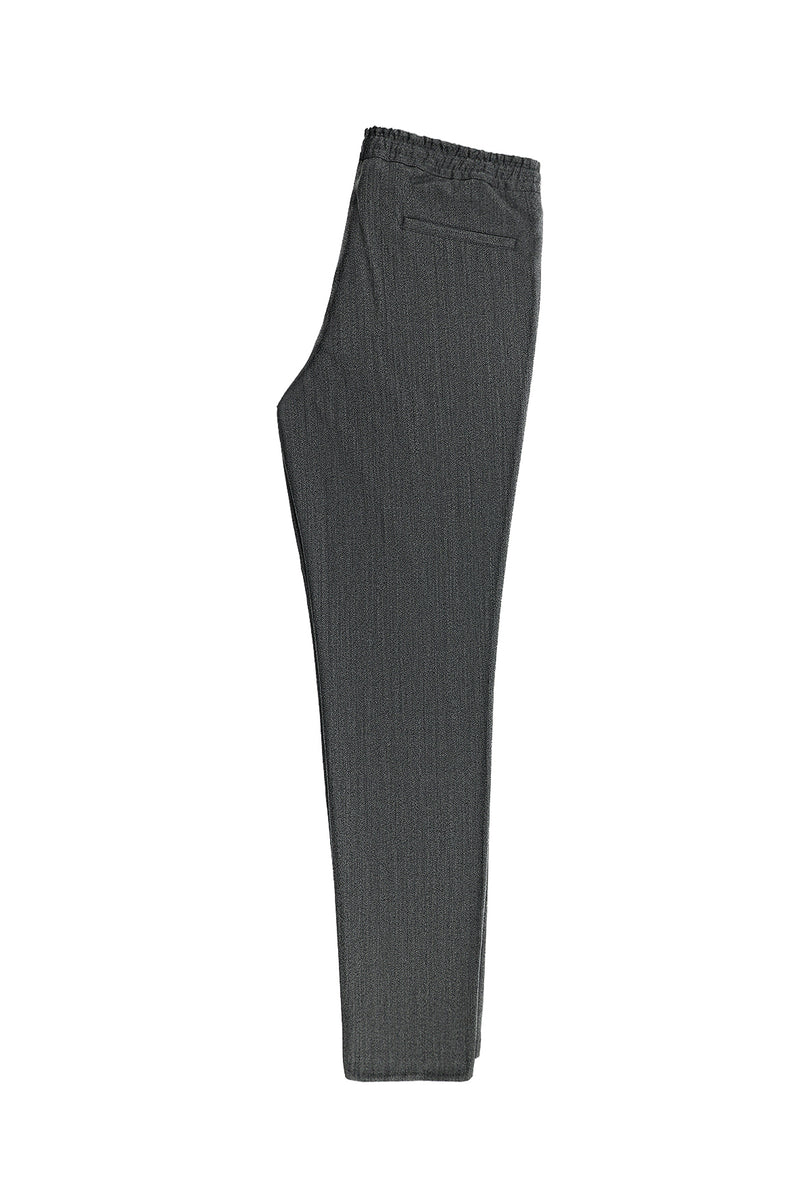 Koyu Füme Super Slim Fit Ekstra Dar Kesim Yünlü Beli Lastikli İpli Pantolon