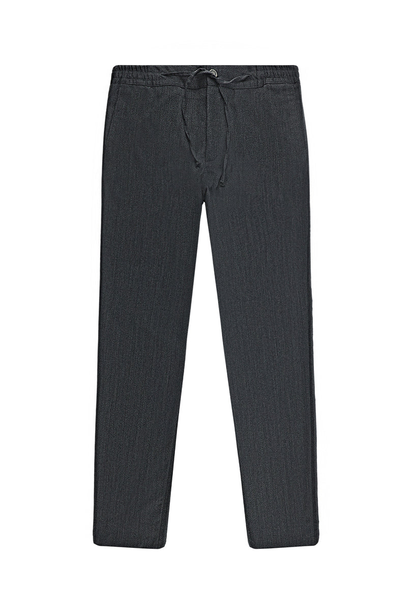 Orta Antrasit Super Slim Fit Ekstra Dar Kesim Yünlü Beli Lastikli İpli Pantolon