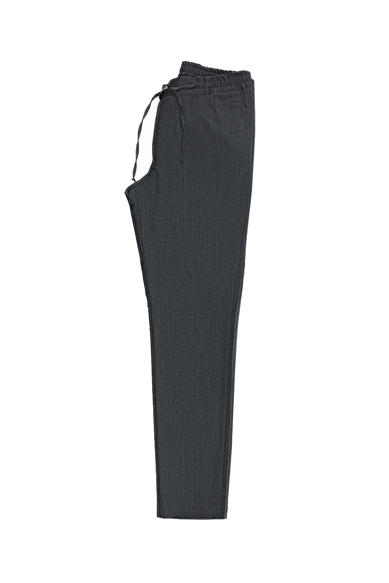 Orta Antrasit Super Slim Fit Ekstra Dar Kesim Yünlü Beli Lastikli İpli Pantolon