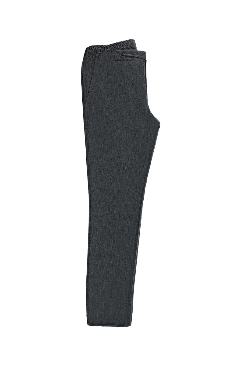 Orta Antrasit Super Slim Fit Ekstra Dar Kesim Yünlü Beli Lastikli İpli Pantolon