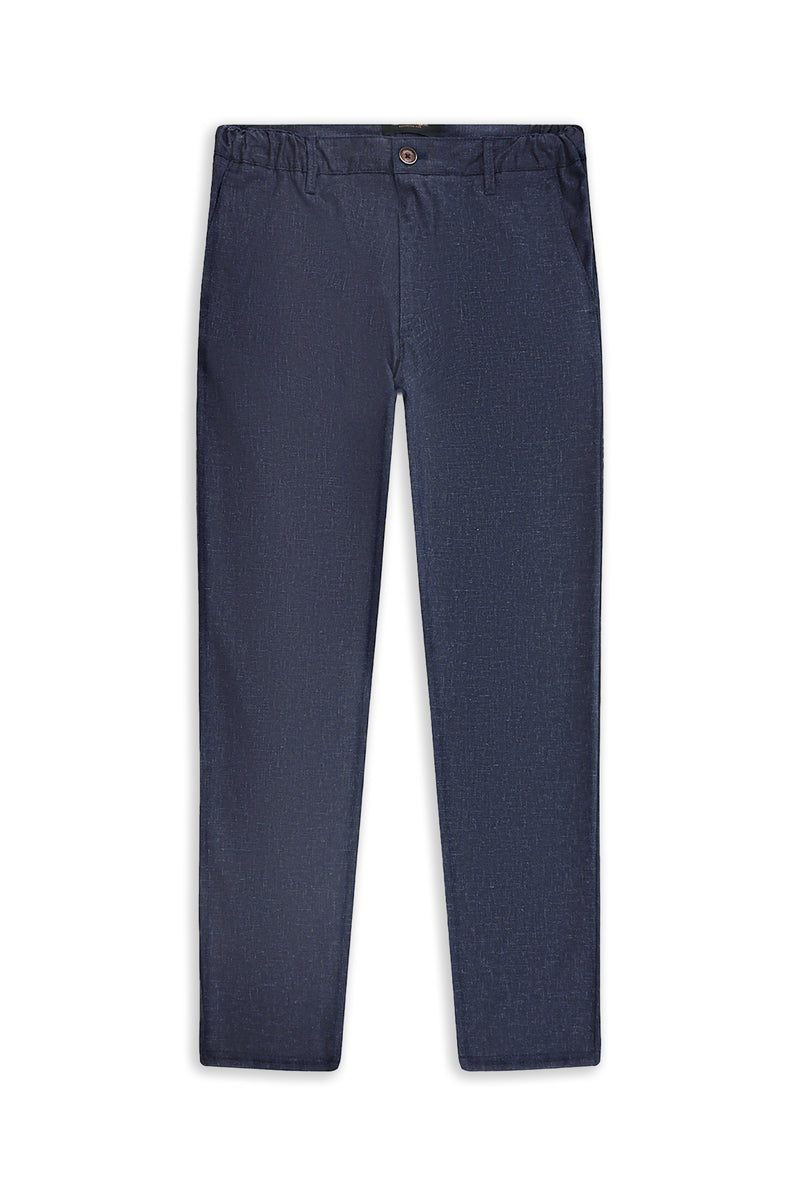 Aç?k Lacivert 7 Drop Slim Fit Dar Kesim Keten Kar???ml? Klasik Kuma? Pantolon-Abdullah Ki??l?