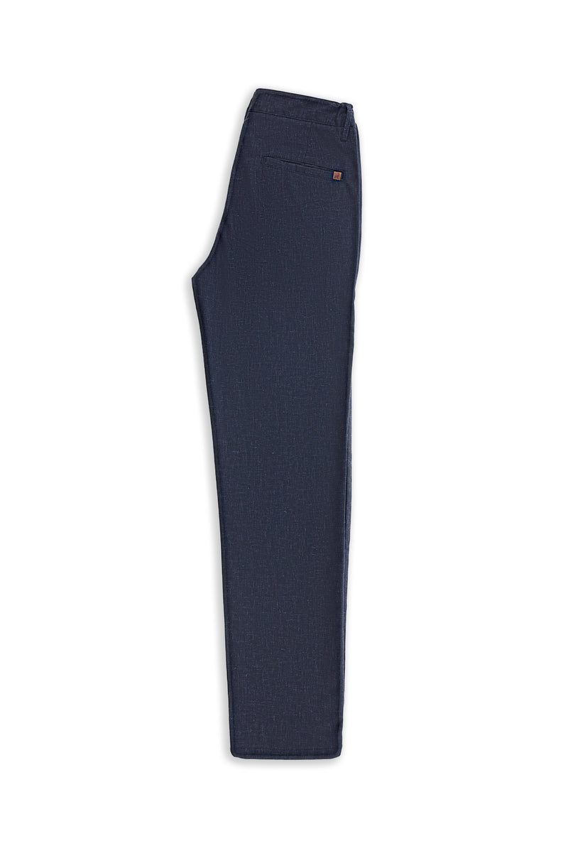 Aç?k Lacivert 7 Drop Slim Fit Dar Kesim Keten Kar???ml? Klasik Kuma? Pantolon-Abdullah Ki??l?