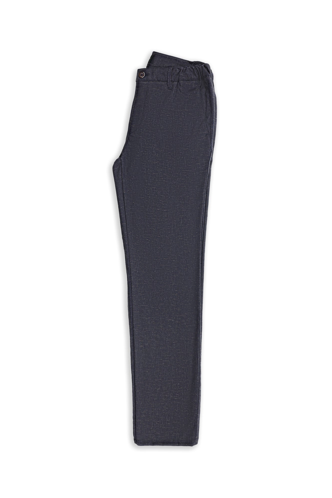 Orta Lacivert Slim Fit Dar Kesim Keten Karışımlı Klasik Kumaş Pantolon