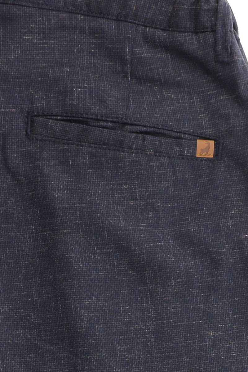 Orta Lacivert Slim Fit Dar Kesim Keten Karışımlı Klasik Kumaş Pantolon